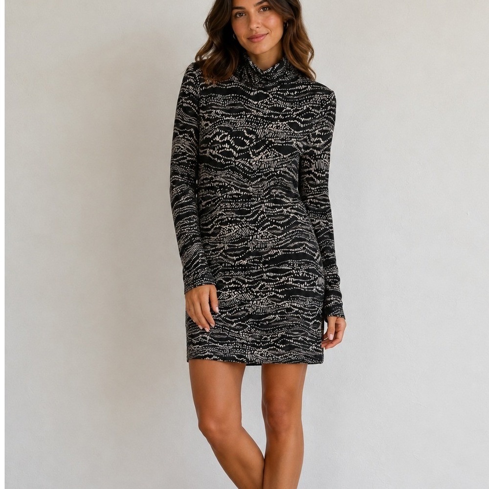 Maeve Anthropologie Abstract Turtleneck Dress Preppy Classy Quiet Luxury Career